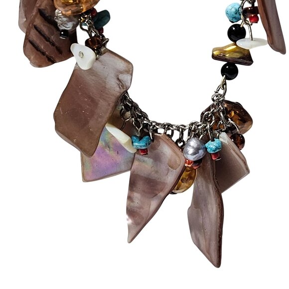 Bohemian Statement Necklace Beaded Chain Dangling Shell Stone Glass Charms Women - Picture 2 of 9